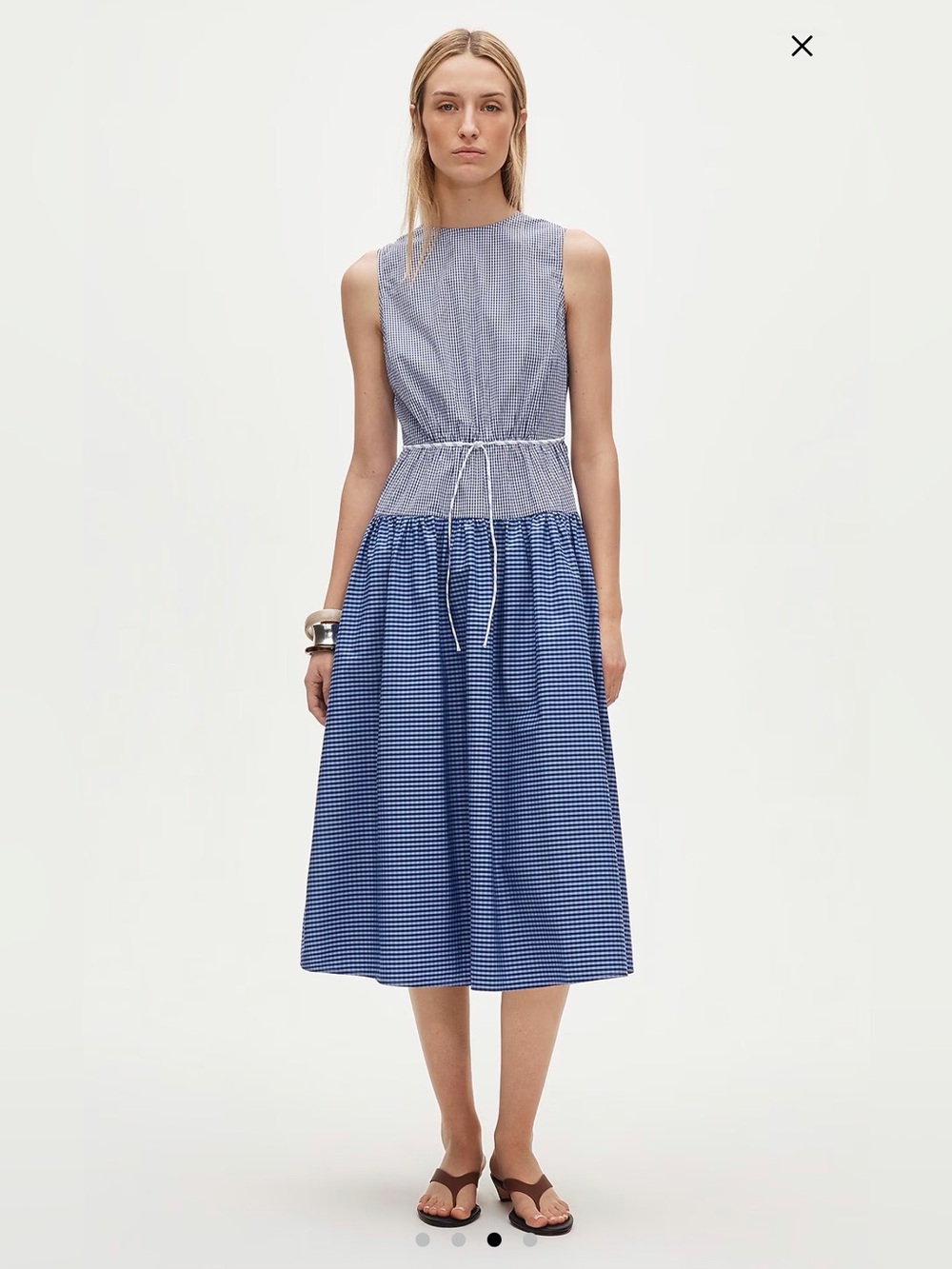 J. Crew Blue Gingham Sleeveless Midi with Drawstring Waist
